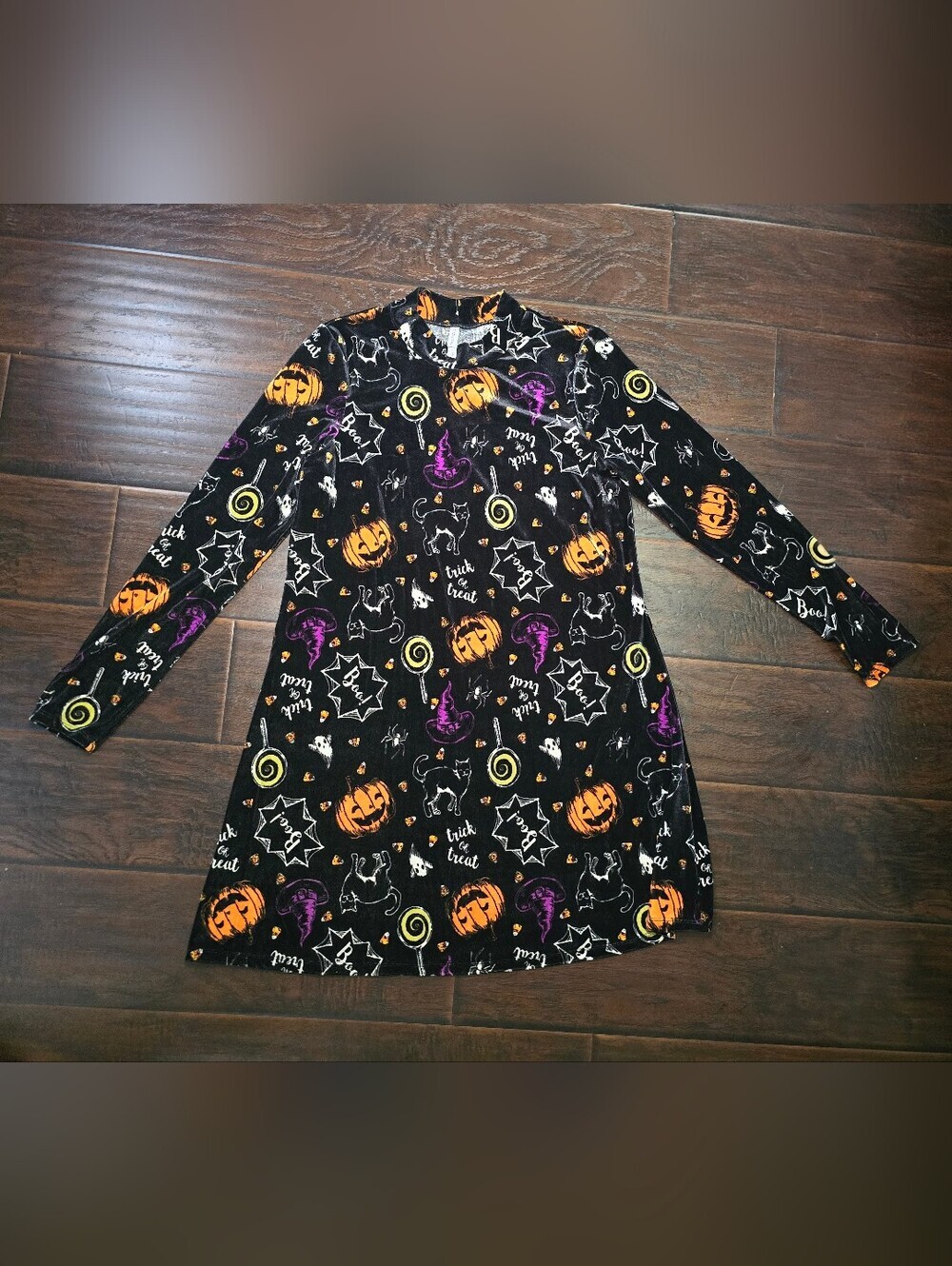 Xhilaration Womens Velvet Long Sleeve Halloween Print Holiday Dress Large